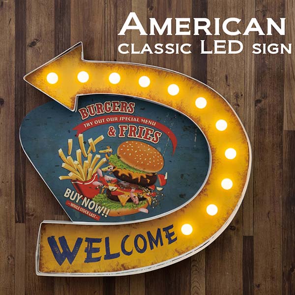 【ATC】 American Classic LED Sign アメリカンクラシック LEDサイン ライト 看板 バーガーショップ 【BURGERS & FRIES】