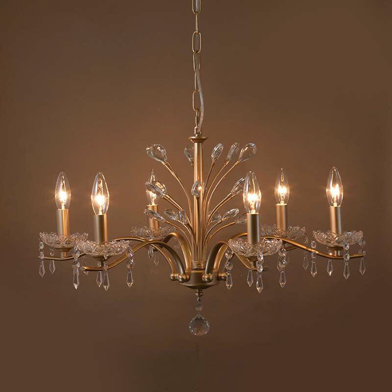 【ATC】 クリスタルガラス シャンデリア Mona モナ(6灯) MONA-P6D-GOLD クラシック アンティーク風 姫系 インテリア ガラスシェード 店舗 ショップ サロン 【LED対応 E12/40W水雷型】