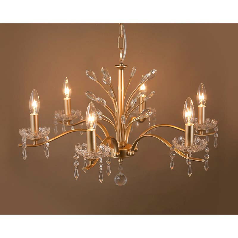 【ATC】 クリスタルガラス シャンデリア Mona モナ(6灯) MONA-P6D-GOLD クラシック アンティーク風 姫系 インテリア ガラスシェード 店舗 ショップ サロン 【LED対応 E12/40W水雷型】 [2]