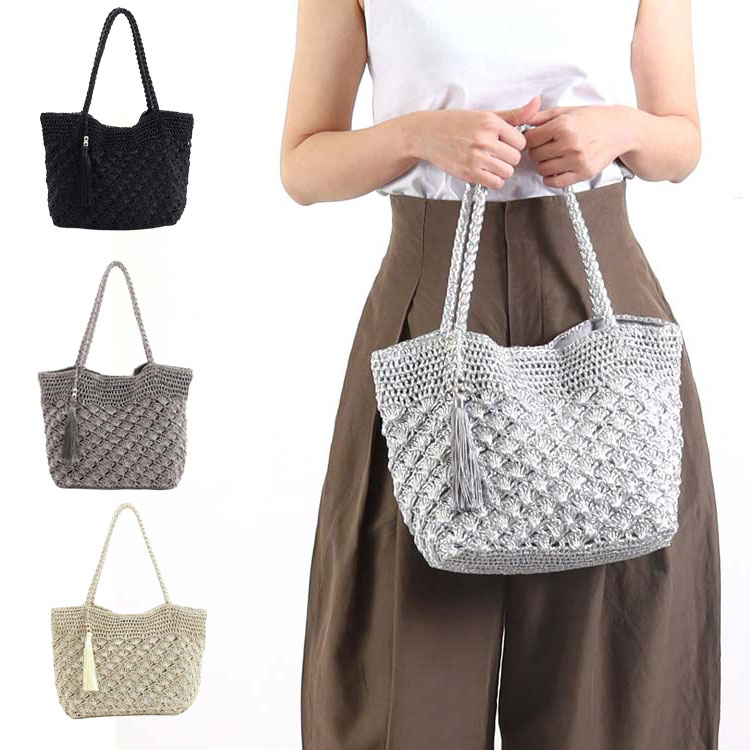 手提包 - 【COOCO クーコ】メタリック柄編み トートバッグ