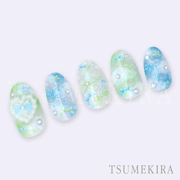 TSUMEKIRA(ツメキラ) ネイルシール Sweet Ribbon Mix ライトブルー＆ライトグリーン NN-YRS-004