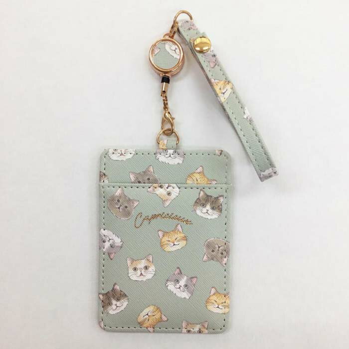 リール付パスケース PAS1-10 ネコ柄 猫柄 にゃんこ かわいい 【メール便 送料無料】