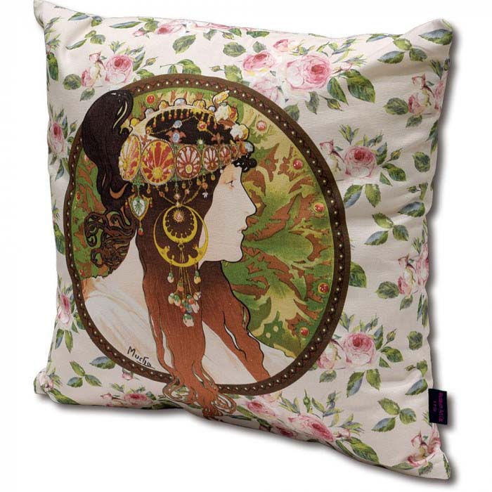 ユーパワー 名画クッションカバー ミュシャ「ブルネット」 AC-01513 45×45cm ※カバーのみ 【メール便 送料無料】