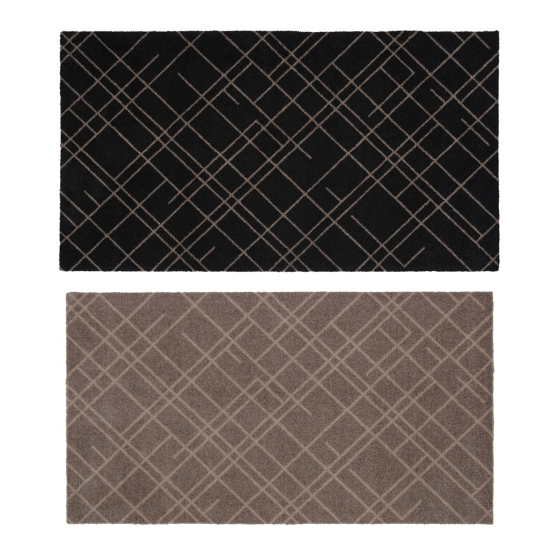 Rakuten - Tica Copenhagen フロアマット 67×120cm LINES ブラック ベージュ 幾何学模様 はさみでカット キッチンマット 玄関マット 足元マット