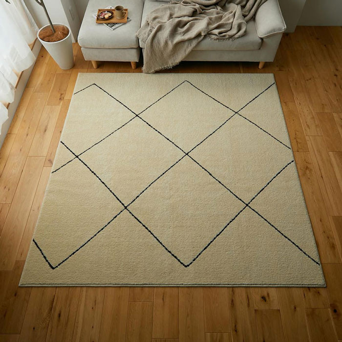 Rakuten - 洗えるラグ 防ダニ・抗菌・消臭・ウィルス 花粉対策 国産高機能ラグ ポッシュ2 モロッカン アイボリー 130x190cm 190x190cm 190x240cm