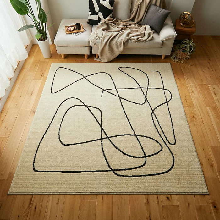 Rakuten - 洗えるラグ 防ダニ・抗菌・消臭・ウィルス 花粉対策 国産高機能ラグ ポッシュ2 アクセントライン アイボリー 130x190cm 190x190cm 190x240cm