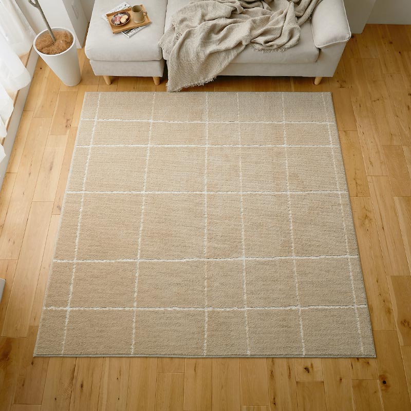 樂天商城 - 洗えるラグ 防ダニ・抗菌・消臭・ウィルス 花粉対策 国産高機能ラグ ポッシュ2 チェック ベージュ 130x190cm 190x190cm 190x240cm
