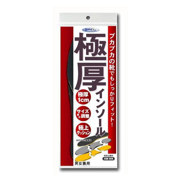 fk094igrjs適度なクッションで足への衝撃をやわらげます。3層構造のクッション材は「つま先」「土踏まず」「かかと」の3つの部分が別々に厚さ調節できます。●全体にブカブカの靴に●つま先がブカブカな靴に●かかとへの衝撃が強く、つま先にやや余裕のある靴にサイズL(25〜27.5cm)個装サイズ：13×34×2.3cm重量個装重量：73g素材・材質ポリエステル、ウレタンスポンジ仕様厚さ:1cm抗菌防臭生産国日本