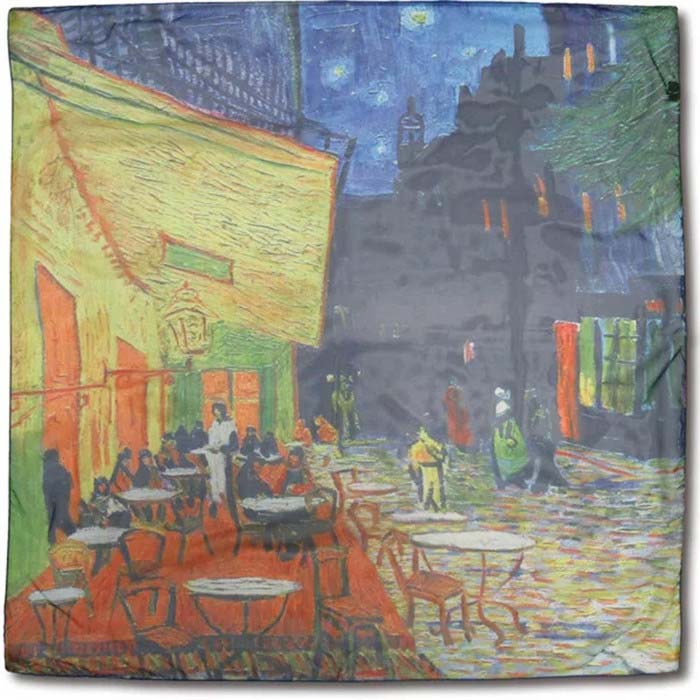 名画スカーフ ゴッホ「夜のカフェテラス」 AS-01006 70×70cm ファッション小物 総柄 【メール便】
