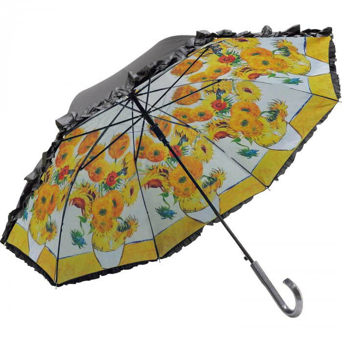 Rakuten - 名画フリルジャンプ傘 晴雨兼用 ゴッホ「ひまわり」 AU-02619