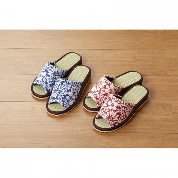 い草ヒールアップスリッパ レースフラワー2色組 XM-844 約22cm～24cm レッド ネイビー