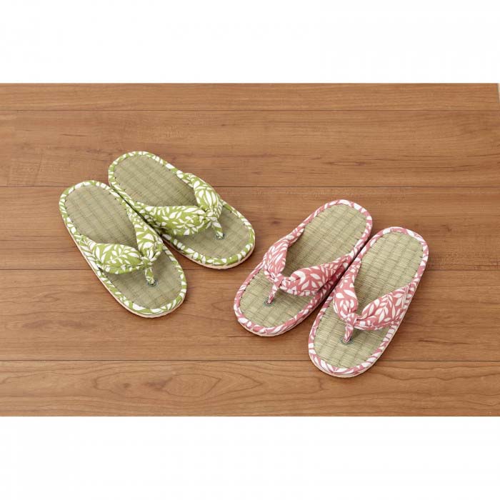 拖鞋, 室內鞋 - い草ぞうりスリッパ シンプルリーフ2色組 XM-813 約22cm〜24.5cm ピンク グリーン