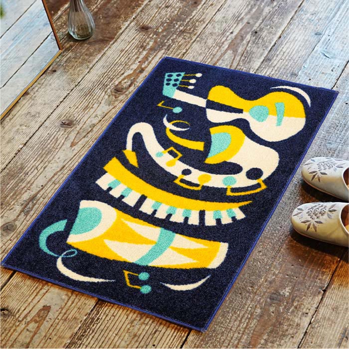 Rakuten - musical instrument 45×75cm DAY STARTER 楽器柄 ポップ クリーンテックス 玄関マット マット 室内用 屋内 足ふきマット 洗える 吸水 すべり止め 日本製