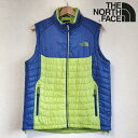 【送料無料】ノースフェイス 中綿ベスト メンズ M ブルー グリーン 刺繍ロゴ 訳あり