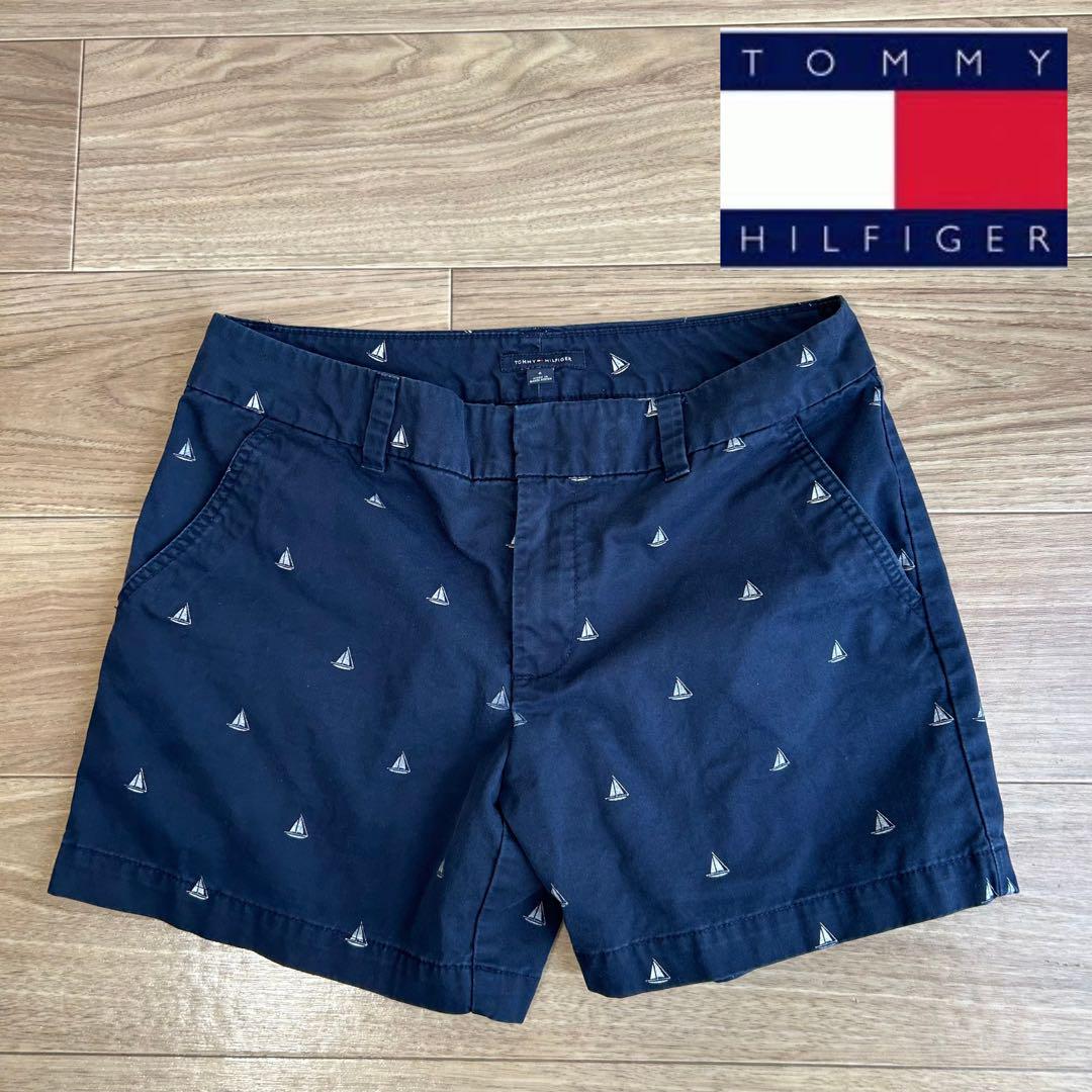 【即日配送】TOMMY HILFIGER トミーヒルフィガー ハーフパンツ メンズ M ネイビー 紺 ヨット総柄 綿100..