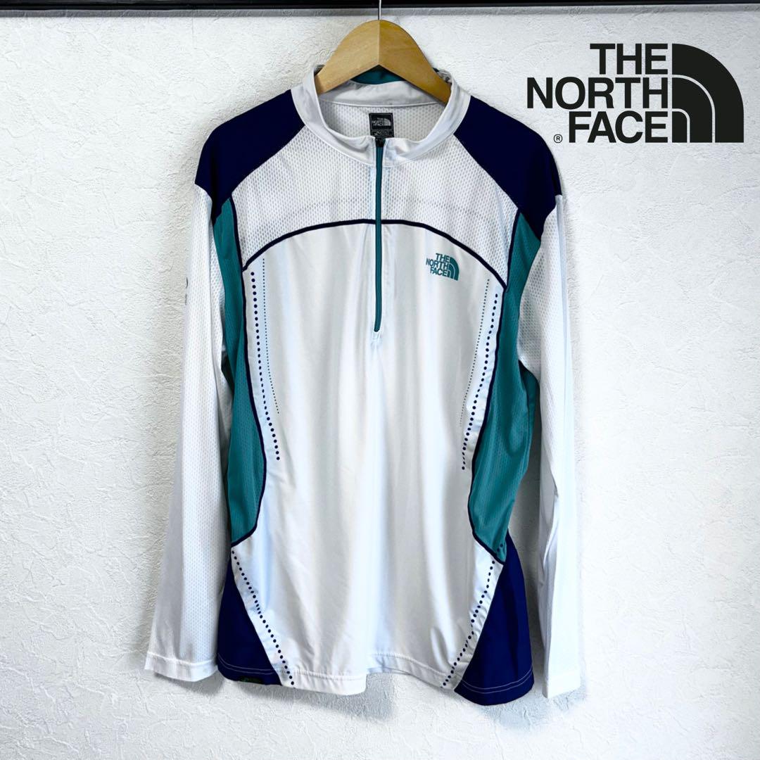 【即日配送】THE NORTH FACE ザノースフェイス ハーフジップトップス DYNOSERIES メンズ L ホワイト 白 プリントロゴ 訳あり【送料無料...