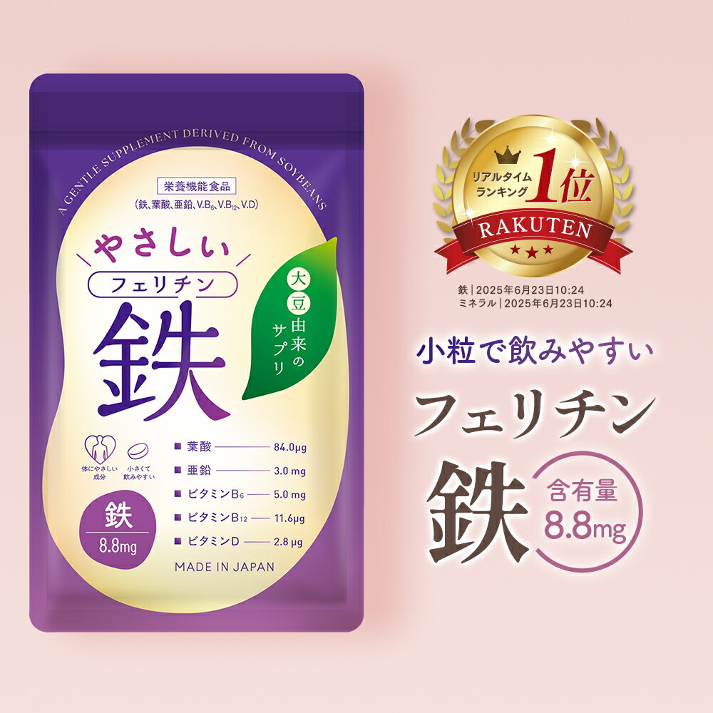 フェリチン鉄 やさしい 鉄分サプリ 60粒 約30回分 栄養機能食品 鉄分 亜鉛 葉酸 ビタミンD ビタミンB6 ビタミンB12 メリロート 鉄 サプリ サプリメント むくみ ケア 鉄不足 貧血 ビタブリッドジャパン 親子 子供 女性
