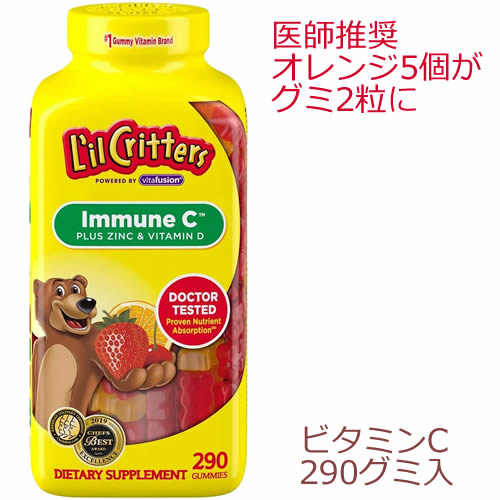 子供用 ビタミングミ 抵抗力アップにイミューンC 290グミ粒人工着色料や人工甘味料ゼロ　亜鉛とビタミンDをたっぷりのビタミンCと一緒に摂れる！グルテンフリー2粒でオレンジ5つ分のビタミン補給　お菓子感覚ビタミンCにビタミンD,亜鉛を配合のサムネイル