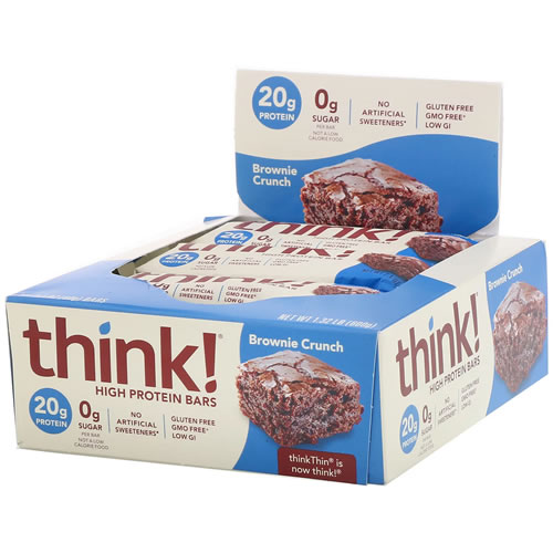 高プロテインバー ブラウニークランチ10本 各60g　thinkThin（シンクシン）1本で満足♪ダイエット中や忙しい毎日の食事サポートに！高タンパク・砂糖ゼロ・グルテンフリー・被遺伝子組み換え・低GI厳選素材でおいしさにもこだわった贅沢バー