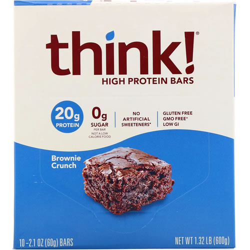 高プロテインバー ブラウニークランチ10本 各60g　thinkThin（シンクシン）1本で満足♪ダイエット中や忙しい毎日の食事サポートに！高タンパク・砂糖ゼロ・グルテンフリー・被遺伝子組み換え・低GI厳選素材でおいしさにもこだわった贅沢バー