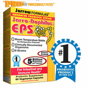 ジャローフォーミュラ社製 ジャロードフィルス　EPS 商品名 Jarro-Dophilus EPS 内容量 60カプセル ご使用方法 1日1〜4粒を目安にお召し上がり下さい。 ブランド Jarrow Formulas / ジャローフォーミュラ社製 配達予定日 通常、商品発送後4〜7日程でのお届けとなります。 内容成分 【1カプセル中】 プロバイオティクスブレンド 50億&#160; ---------------------------------------- ラクトバチルス ラムノサス R0011&#160; ラクトバチルス カゼイ R0215 ラクトバチルス プランタラム R1012 ラクトバチルス アシドフィルス R0052 ビフィドバクテリウム ロンガム BB536(モリナガ株） ビフィドバクテリウム ブレーベ 　R0070&#160; ペジオコッカス アシディラクティシ R1001 ラクトコッカス ラクティス ssp.ラクティス R1058&#160; 広告文責 : 株式会社Arecare,Inc. 010-1-408-577-0907 生産国 : アメリカ 　｜　 区分 : 食品&nbsp; 人の腸の中には、 約100種類100兆もの腸内細菌が 生息するってご存知ですか？ そんな腸内細菌は、大きく分けて 善玉菌・悪玉菌、日和見菌の3種類に 分類され、私たちは昔から善玉菌を ヨーグルトや ミソなどの発酵食という形で 昔から補ってきました。 しかしながら、 善玉菌は、「非常に胃酸に弱く、熱にも弱い」という弱点があるため、 せっかく食事からとったとしても、 なかなか腸まで届けることができず、非常に非効率！ そこでジャローフォーミュラ社では、 特殊コーティング処理した腸溶性カプセルを開発することで、 これらの弱点をカバーし、善玉菌の中でも特に腸内環境の改善に必要な アシドフィラス菌や、カゼイ菌、ビフィズス菌など 選りすぐりの8種類の腸内細菌を凝縮！！ （なんとその数1粒あたり50億！） 腸まで生きたまま届けることで、 善玉菌をしっかり定着させ、 腸内フローラを劇的リフォームすることに成功しました♪ プロバイオティクスとは、 近年、ヨーロッパを中心に、 予防医学の重要性の認識と抗生物質療法の限界を 背景として、人間が本来持っている抵抗力 （特に腸内フローラをコントロールして健康に 寄与させる）を見直そうという考えから 誕生した言葉。 一般的に、 プロバイオティクスと定義されるには厳しい条件があり、 全ての乳酸菌がプロバイオティクスの条件を 満たしているわけではありません。 プロバイオティクスとして承認されるには、以下の条件を満たす必要があります。 1 食経験を含めて安全性が十分に保証されていること 2 もともとその宿主の腸内フローラの一員であること 3 胃液、胆汁などに耐えて腸内に到達できること 4 増殖部位である下部消化管（小腸下部、大腸）で増殖可能なこと 5 宿主に対して明らかな有用効果を発揮しうること 6 食品などの形態で有効な菌数が維持できること 7 安価かつ容易に取り扱えること これらの厳しい条件をクリアした8種類の善玉菌を、 1カプセルあたり50億も凝縮し、特殊加工した腸溶性カプセルに とじこめたた究極のプロバイオティクス乳酸菌サプリが、 このジャローフォーミュラ社のジャロードフィルスなのです。