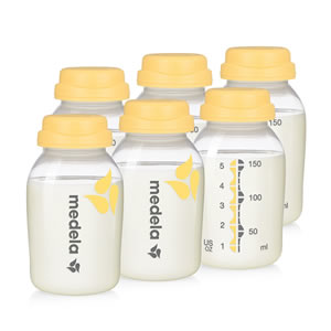 メデラ（medela) 150ml 替え用哺乳瓶（ボトル）6本セット キャップ6個付きBPAフリーだから安心！頻繁に搾乳される方や、旅行に持っていきたい方におススメ！Medela Breast Milk Collection and Storage Bottles,