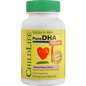 子供用ピュアDHA 90ソフトジェル子供の脳の生育を考えたDHA（ドコサヘキサエン酸）サプリグルテンフリー、カゼインフリー、アルコールフリー、アレルギーカットチュワブル 天然ベリー味チャイルドライフ社製