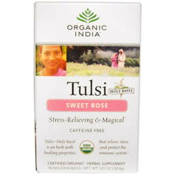 Tulsi トゥルシーティー スウィートローズ 18ティーバック×3箱 ORGANIC INDIA(オーガニックインディア社) グルテンフリー、コーシャー、USDA認定ローズのエッセンスとカモミールを絶妙なバランスでブレンドカフェインフリー