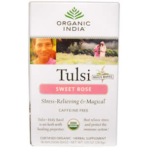 Tulsi トゥルシーティー スウィートローズ 18ティーバック ORGANIC INDIA(オーガニックインディア社) グルテンフリー、コーシャー、USDA認定ローズのエッセンスとカモミールを絶妙なバランスでブレンドカフェインフリー