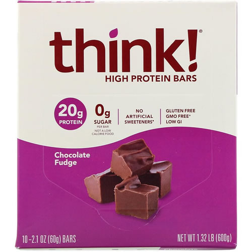 高プロテインバー チョコレートファッジ10本 各60g　thinkThin（シンクシン）1本で満足♪ダイエット中や忙しい毎日の食事サポートに！高タンパク・砂糖ゼロ・グルテンフリー・被遺伝子組み換え・低GI厳選素材でおいしさにもこだわった贅沢バー