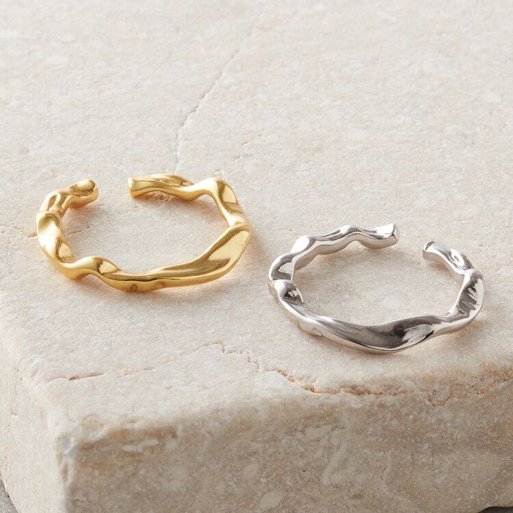 シルバー925 リング 指輪 フリーサイズ レディース シルバー925 K18コーティング 調整可能 ウェーブ 波 いびつ 普段使い 大人 上品 かっこいい nsa-r30126 【メール便】 母の日 プレゼント