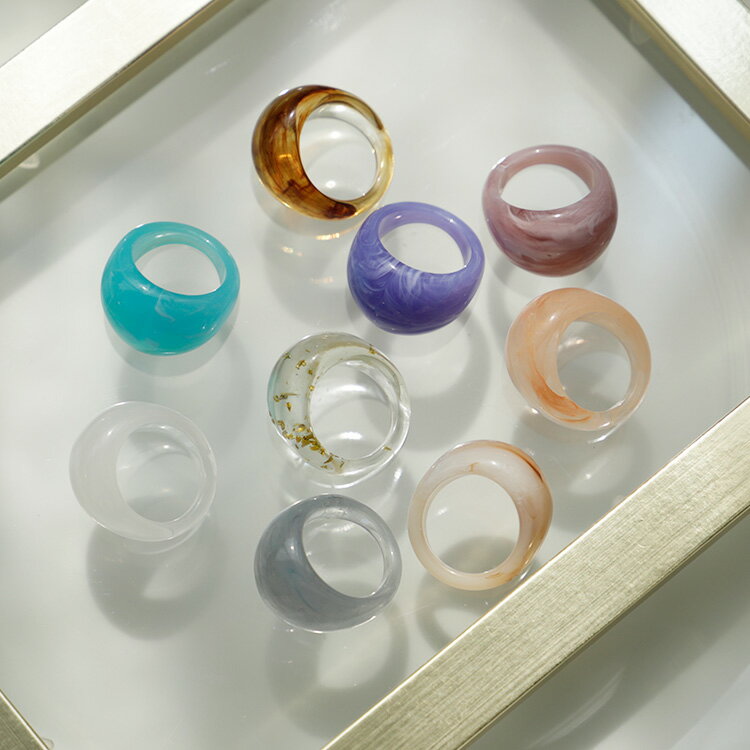 リング レディース ごつめ クリアリング 指輪 13号 アクリルリング 樹脂 レジン マーブル模様 透明 ニ..