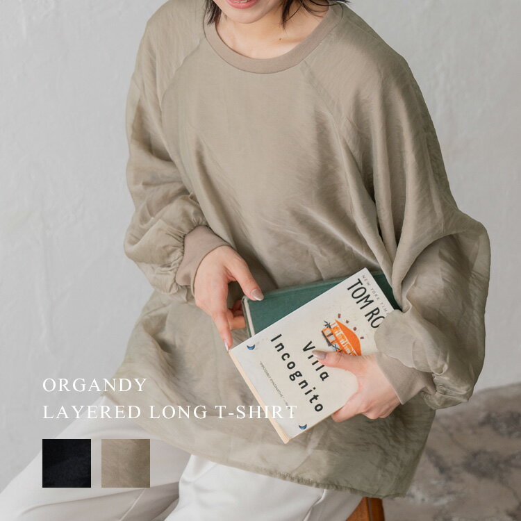 【5/16 09:59まで46％OFF】オーガンジー トップス レイヤード 長袖 レディース ロングtシャツ おしゃれ シアートップス 無地 透け感 重ね着風Tシャツ クルーネック ベーシック シンプル ラグラン袖 きれいめ 着回し シアーTシャツ 【メール便】 blc-x29020のサムネイル