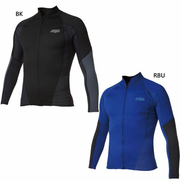 アクア メンズ UV ウェットトップジップロング マリンスポーツ ウェットトップ 長袖 単品 上 アウトドア スノーケリング サーフィン ブラック 黒 ブルー 青 送料無料 AQA KW-4614 1