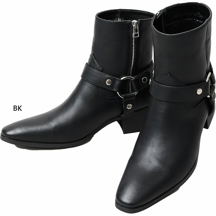 グラベラ メンズ リングハーネス ヒールブーツ RING HARNESS HEEL BOOTS カジュアルシューズ サイドジップ シンプル ブラック 黒 送料無料 glabella GLBB-240