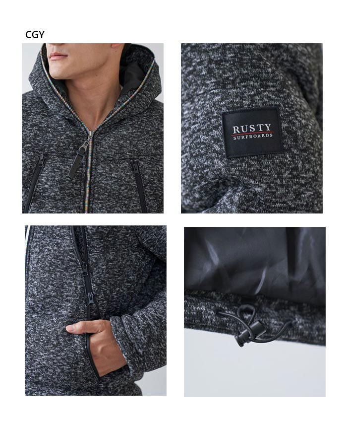 ラスティ メンズ ダウンジャケット カジュアルウェア トップス 中綿ジャケット フルジップ アウター 上着 グレー 灰色 送料無料 RUSTY 931203