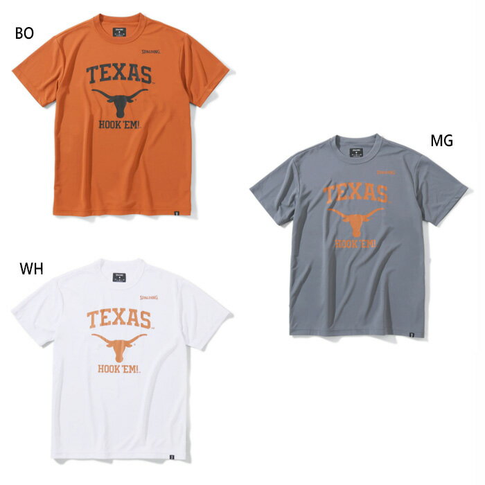 スポルディング メンズ レディース テキサス ロゴ HOOK’EM 半袖Tシャツ トップス バスケットボールウェア ホワイト 白 グレー オレンジ 灰色 送料無料 SPALDING SMT23043TX