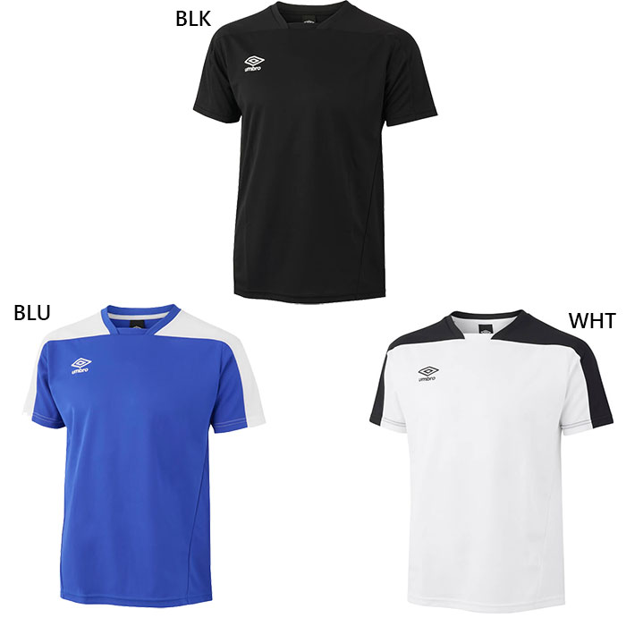 アンブロ メンズ 半袖プラクティスシャツ サッカーウェア フットサルウェア トップス 吸汗速乾 UVカット プラシャツ ホワイト 白 ブラック 黒 ブルー 青 送料無料 UMBRO UUUVJA54