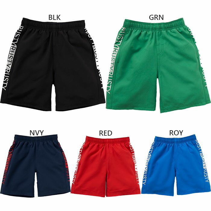 For Boy - ラスティ ジュニア キッズ ボーイズ ボードショーツ トランクス サイドロゴ スイムウエア スイミング 水泳 ボーイズ水着 カジュアル プール ブラック 黒 ネイビー ブルー レッド 青 赤 グリーン 緑 送料無料 RUSTY 964423