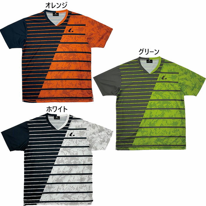ルーセント メンズ レディース ゲームシャツ 襟なし テニス バドミントンウェア トップス 半袖 ホワイト 白 オレンジ グリーン 緑 送料無料 LUCENT XLH3530 XLH3532 XLH3535