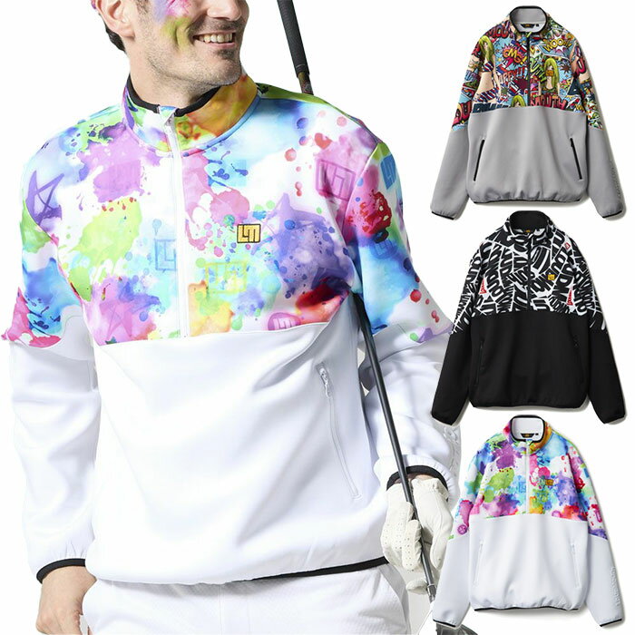 ラウドマウス メンズ 軽量ダンボールニット 柄切替ハーフZIPブルゾン ゴルフウェア トップス 長袖 アウター ホワイト 白 ブラック 黒 グレー 灰色 送料無料 LOUDMOUTH 774400