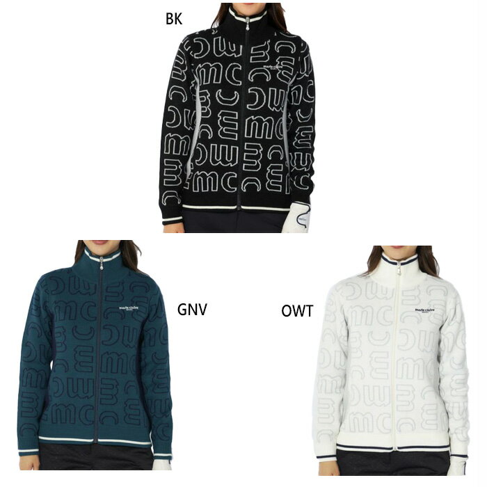 マリクレール レディース ジップアップセーター ゴルフウェア トップス 長袖 ハーフジップ ホワイト 白 ブラック 黒 送料無料 marie claire 734723