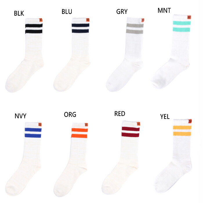 ユニバーサルオーバーオール メンズ 靴下 ソックス カジュアル シンプル クルーソックス ブラック 黒 グレー ネイビー ブルー レッド 青 赤 イエロー オレンジ グリーン 灰色 黄色 緑 送料無料 UNIVERSAL OVERALL LU-012