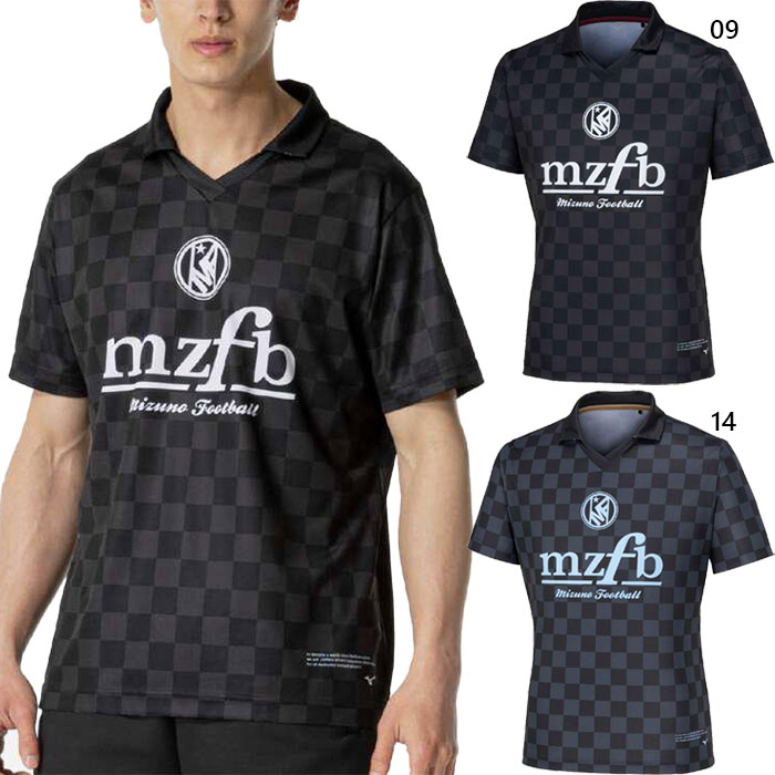 ミズノ メンズ レディース フットボール ロゴポロシャツ サッカーウェア フットサルウェア トップス ポロシャツ 半袖 吸汗速乾 ブラック 黒 ネイビー 送料無料 Mizuno P2MABX75