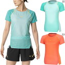 ミズノ レディース ドライエアロフロープレミアムTシャツ オーロラ ジョギング マラソン ランニングウェア トップス 半袖 汗処理 通気 吸汗速乾 レッド 赤 ...