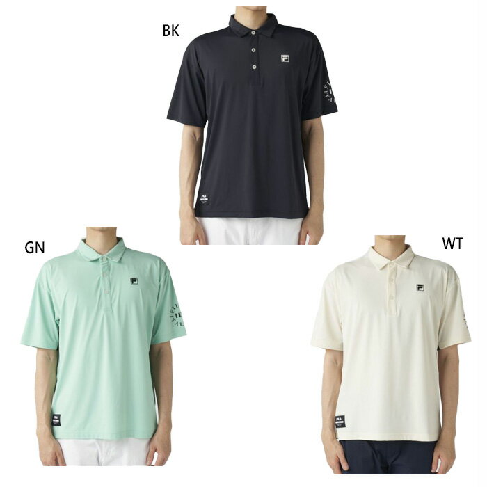 FILA Golf - フィラ ゴルフ メンズ 脇切替 バックプリントポロシャツ ゴルフウェア トップス ポロシャツ 吸汗速乾 UVカット 接触冷感 ホワイト 白 ブラック 黒 グリーン 緑 送料無料 FILA GOLF 745682