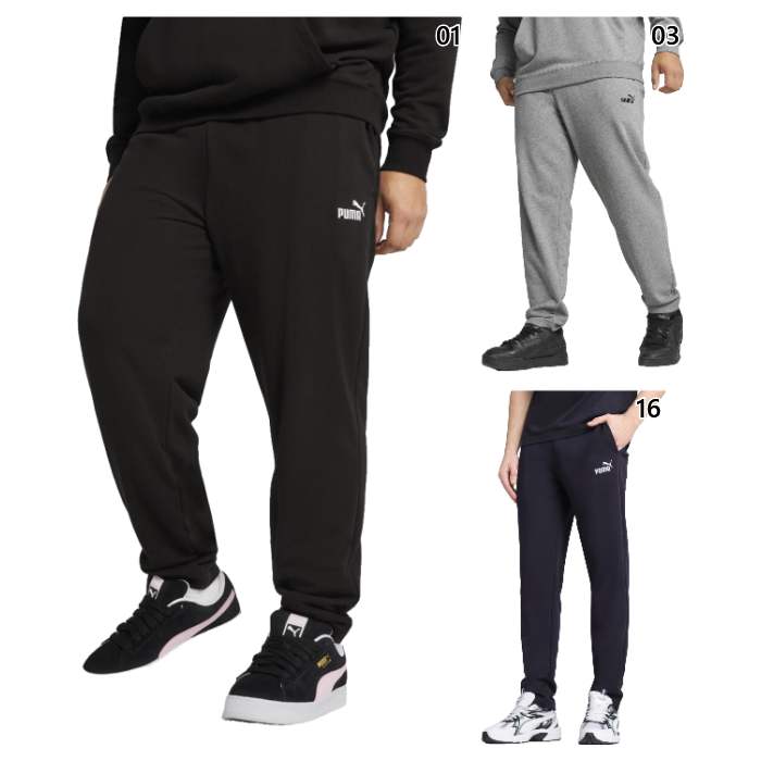 S M L XL XXL 01(プーマブラック) 03(ミディアムグレーヘザー) おしゃれ オシャレ かっこいい 男性用 MEN 最安値に挑戦！puma　プーマってどんなブランド？？プーマはドイツ、バイエルン州ミッテルフランケン・ヘルツォーゲンアウラハを本拠地とするスポーツ用品の製造・販売を行う多国籍企業。 1948年、ルドルフ・ダスラー（アディダスの創業者アドルフ・ダスラーの兄）によって設立される。 スポーツからファッションまで幅広い分野を手掛けています。スポーツ・パフォーマンスとライフスタイル・ブランドとしては、サッカー、陸上競技、モータースポーツ、ゴルフ、そしてセイリングを網羅しています。ブラック・レーベル・ブランドとしては、Alexander McQueen、Yasuhiro Mihara、そしてSergio Rossiなどの著名デザイナーとのコラボレーション作品を生み出しています。 こちらの商品の素材、サイズ、機能などスタイルと快適さを兼ね備えた、プーマのクラシックスウェットパンツ。洗練されたリブカフスと、象徴的なNO.1ロゴ刺繍が、シンプルながらも存在感のあるデザインを演出します。柔らかなフレンチテリー素材を使用し、程よいフィット感のレギュラーフィットで、長時間の着用でも快適な履き心地を実現。ミディアムライズのウエストは、内側ドローコード付きのゴム仕様で、好みに合わせてフィット感を調整できます。また、サイドポケット付きで実用性も抜群。レギュラー丈のシルエットは、カジュアルにもスポーティにも合わせやすく、日常使いからアクティブなシーンまで幅広く活躍します。さらに、環境への配慮として、50%以上のリサイクル素材を使用。サステナブルな選択をしながら、洗練されたスタイルを楽しめる一本です。■詳細：程よいフィット感で快適な着心地のレギュラーフィット、本体/フレンチテリー、レギュラー丈、ミディアムライズ、サイドポケット、プーマロゴ■素材：本体/コットン68%ポリエステル32%、ポケット裏地-上部/コットン100%プーマ メンズ ウェア サイズ表 サイズ SS S M L XL(O) XXL(XO) 3XL(2XO) 身長 160 165 170 175 180 185 190 胸囲 84 88 92 96 100 104 108 胴囲 70 74 78 82 86 90 94 関連商品はこちらから（セットアップ商品、別カラーモデル等）※当店では、システムで在庫調整を行っております。在庫更新のタイミングにより、在庫切れの為、稀にご用意できない場合がございます。ついで買いにオススメ！おすすめ送料無料アイテム
