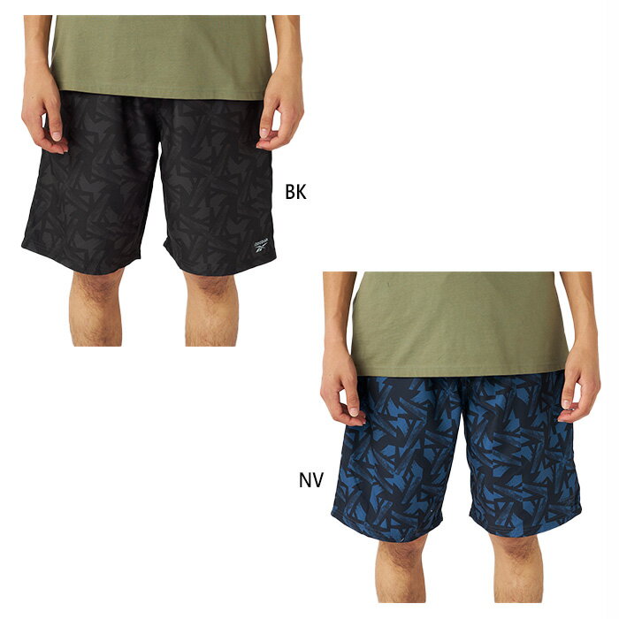 リーボック メンズ 総柄プリントサーフトランクス カジュアル水着 ブラック 黒 ネイビー 送料無料 Reebok 425704