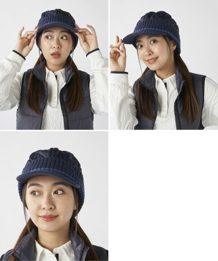 マリクレール レディース 中綿キルトニットキャップ ゴルフ 帽子 ホワイト 白 ネイビー 送料無料 marie claire 735954