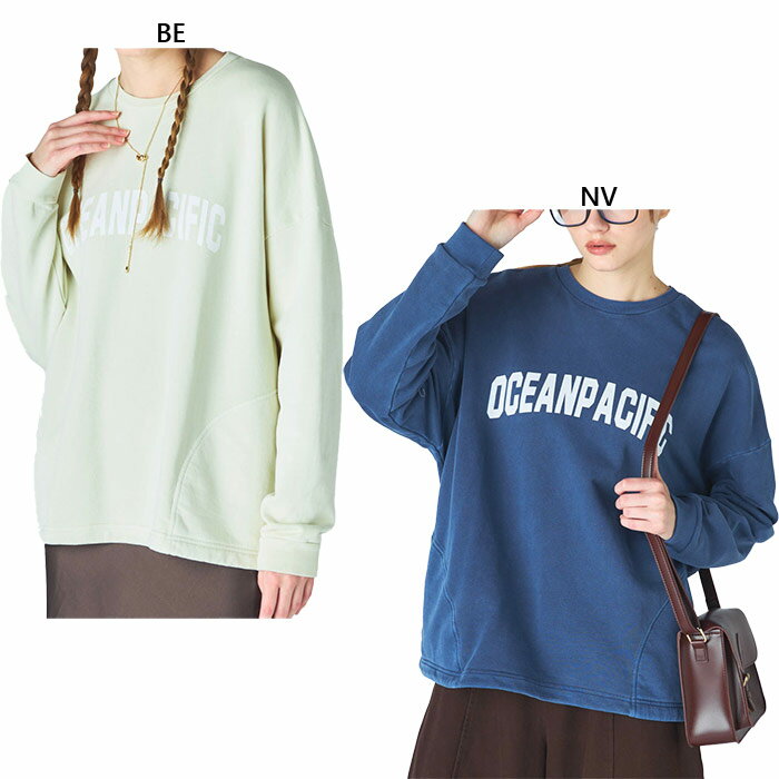 オーシャンパシフィック レディース カレッジロゴスウェット トレーナー トップス カジュアルウェア 長袖 ネイビー ベージュ 送料無料 Ocean Pacific OP 555006(4)